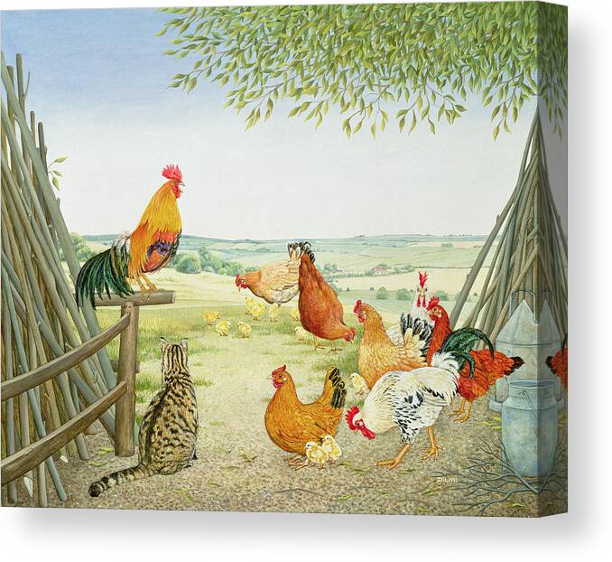 Cockerel Canvas Print featuring the photograph The Fowl And The Pussycat by Ditz