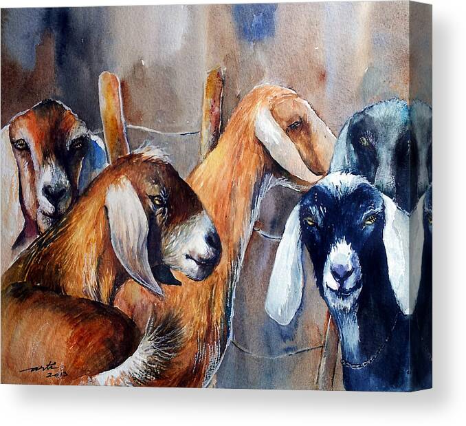 Animals Canvas Print featuring the painting The Gathering by Arti Chauhan