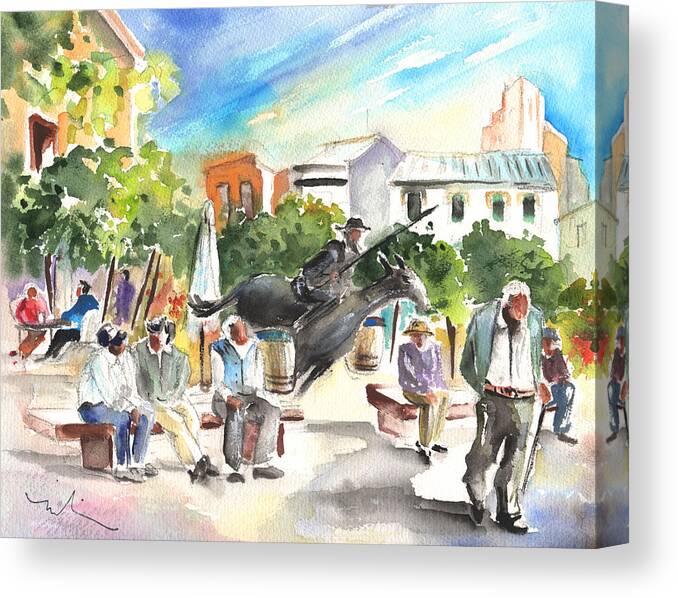 Travel Canvas Print featuring the painting The Ghost of Don Quijote in Alcazar de San Juan by Miki De Goodaboom