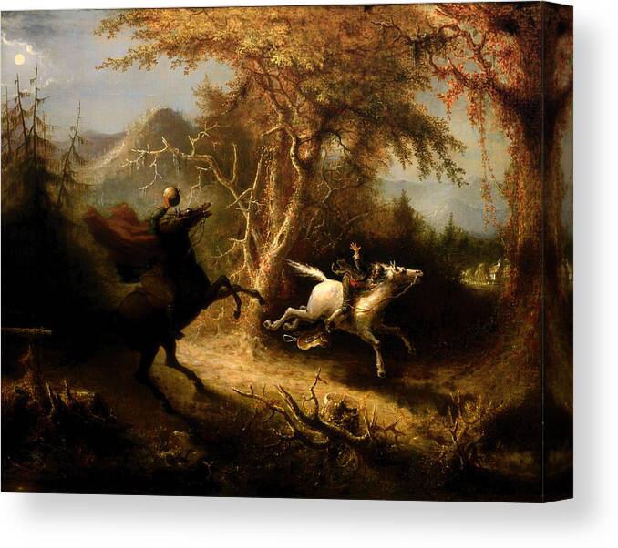 Painting Canvas Print featuring the painting The Headless Horsemen Pursuing Ichabod Crane by Mountain Dreams