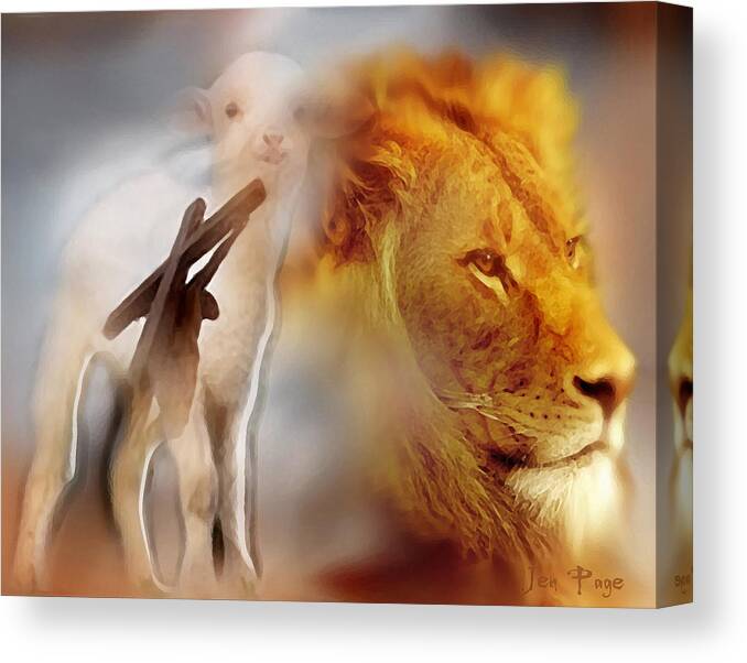 The Lion And The Lamb Canvas Print featuring the digital art The Lion and the Lamb by Jennifer Page