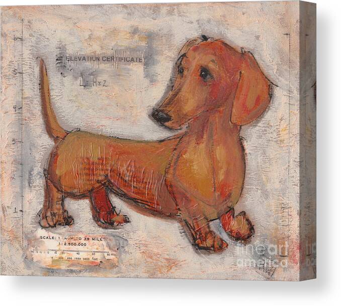 Doxie Canvas Print featuring the painting The Math Behind the Myth by Robin Wiesneth