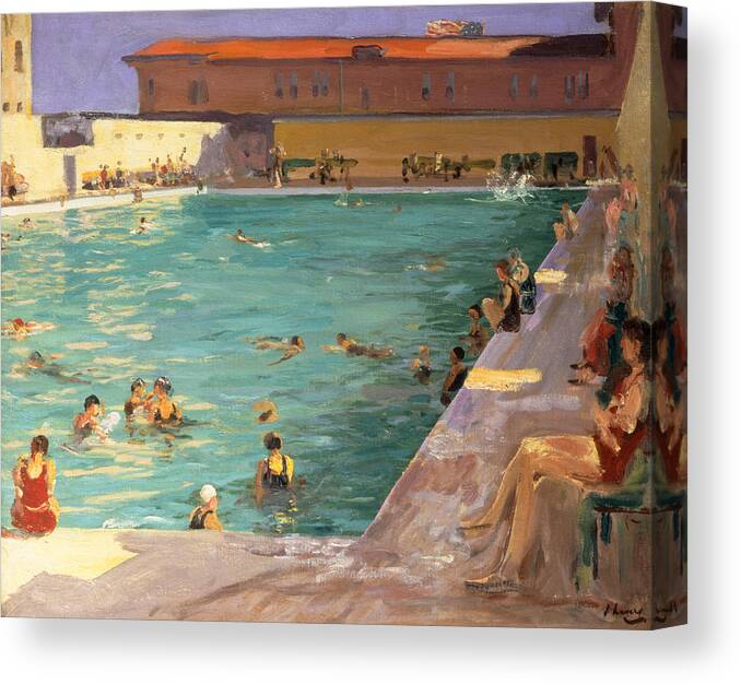 Swimming Canvas Print featuring the painting The Peoples Pool, Palm Beach, 1927 by John Lavery