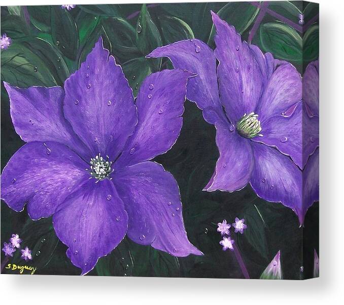 Purple Flower Canvas Print featuring the painting The President Clematis by Sharon Duguay