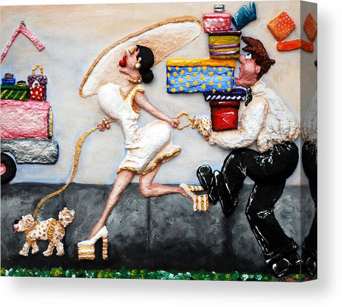 Shopping Canvas Print featuring the painting The Real Purpose of a Man by Alison Galvan