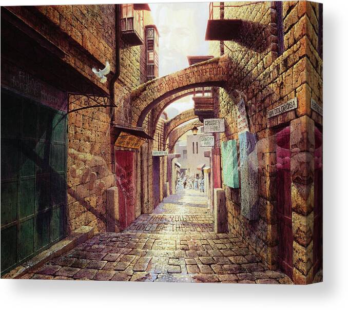 Bible Canvas Print featuring the painting The Road to the Cross Jerusalem by Graham Braddock