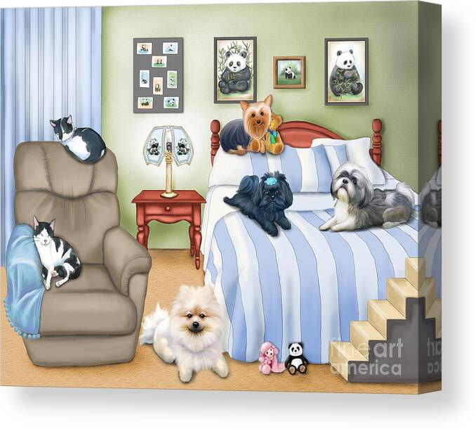 Pomeranian Canvas Print featuring the mixed media The Schofield s Bedroom by Catia Lee