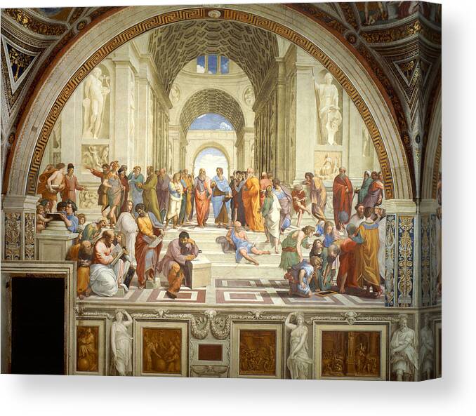 The School Of Athens Canvas Print featuring the painting The School of Athens by Raphael