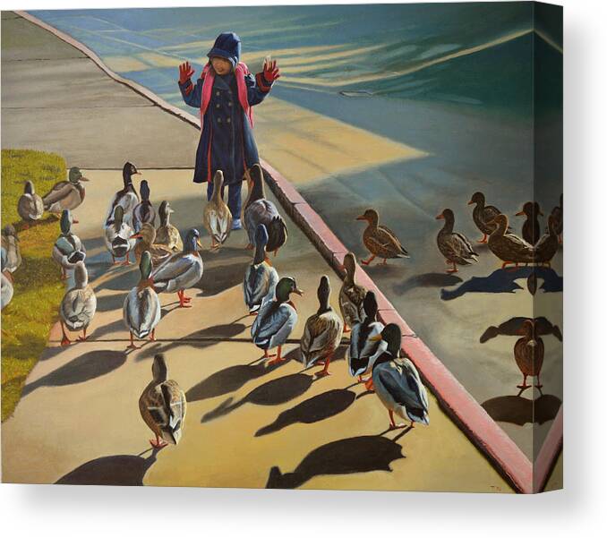 Duck Canvas Print featuring the painting The Sidewalk Religion by Thu Nguyen