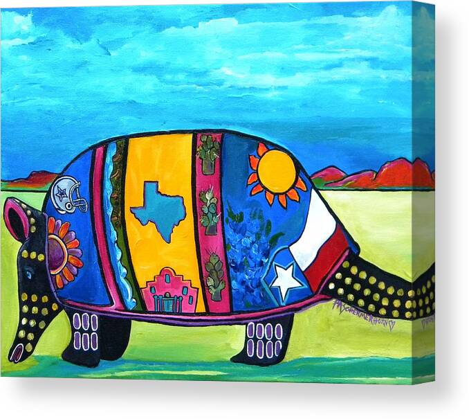 Armadillo Canvas Print featuring the painting The Texas Armadillo by Patti Schermerhorn