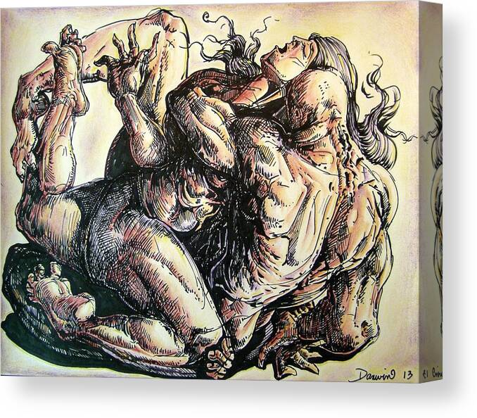 Surrealism Canvas Print featuring the drawing The unconditional Ecstasy by Darwin Leon