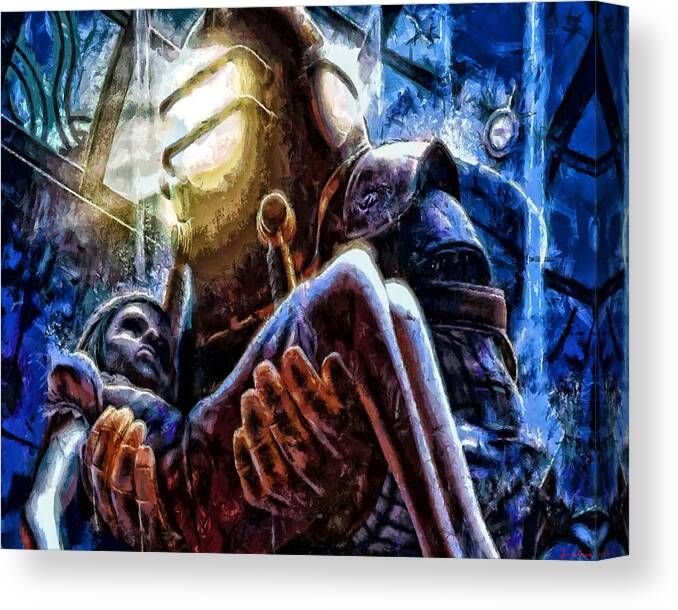 Midnight Streets Canvas Print featuring the painting The Watchful Protector by Joe Misrasi