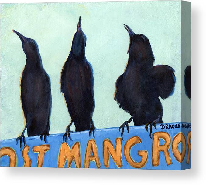 Birds Canvas Print featuring the painting The Weathermen black birds by Dottie Dracos