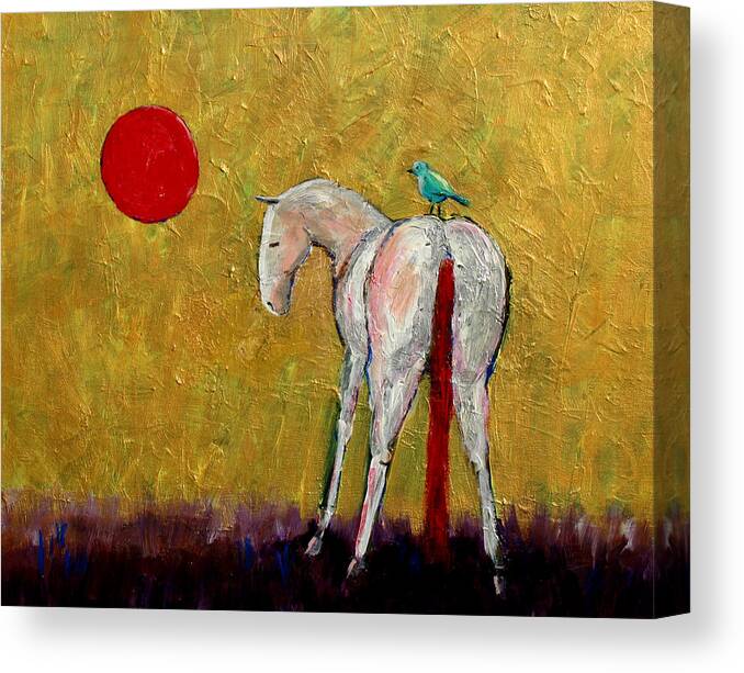Horse Canvas Print featuring the painting The White Horse and The Blue Bird Of Happiness by Carol Jo Smidt