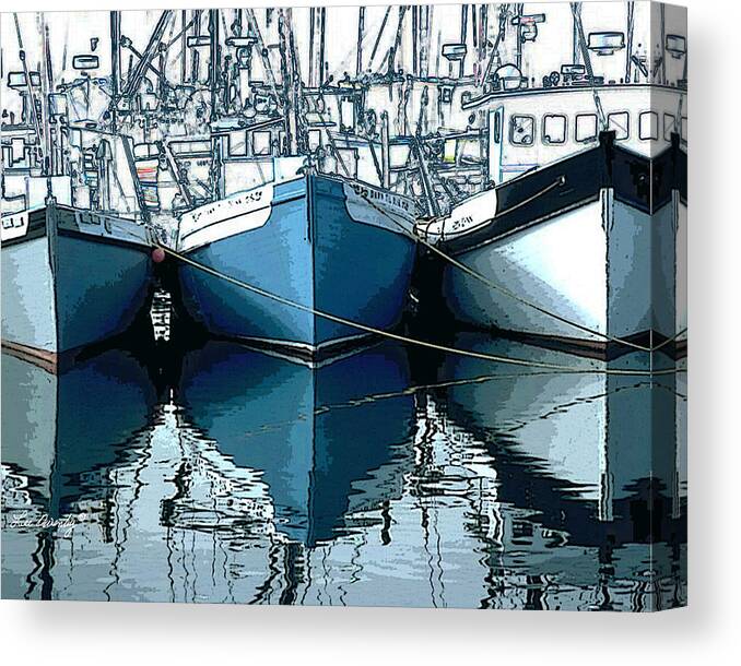 Boats Canvas Print featuring the photograph Three Boats in Blue by Lee Owenby