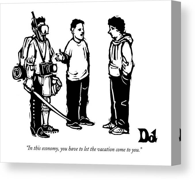 Caption Contest Canvas Print featuring the drawing Three Boys Talking by Drew Dernavich
