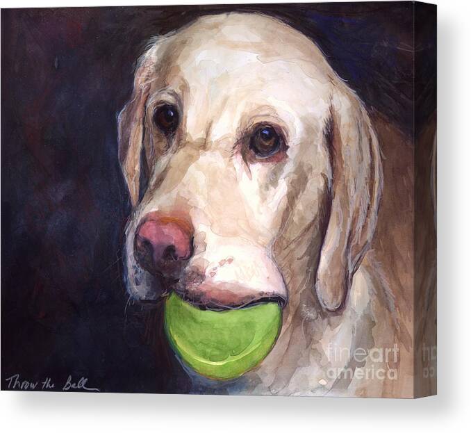 Yellow Labrador Retriever Canvas Print featuring the painting Throw the Ball by Molly Poole