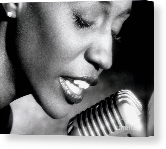Close-up Canvas Print featuring the photograph TM on mic by Tony Cordoza