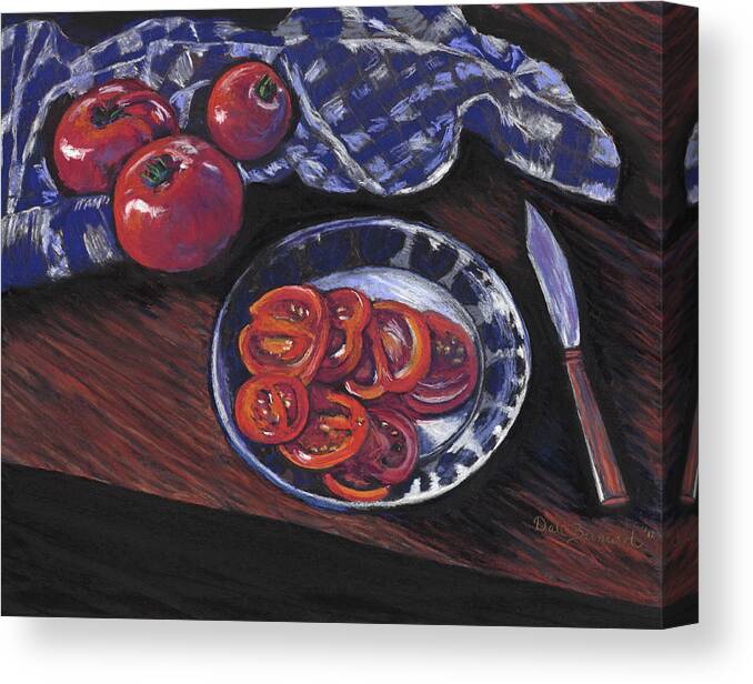 Tomatoes Canvas Print featuring the pastel Tomatoes by Dale Bernard