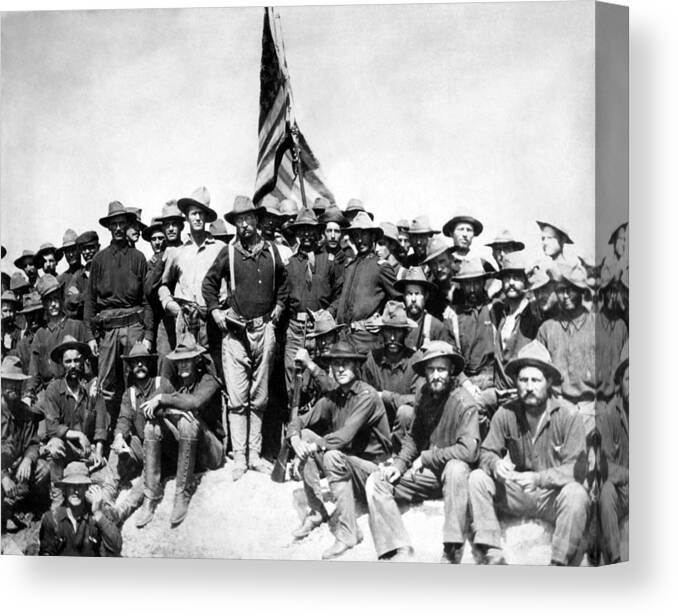 Teddy Roosevelt Canvas Print featuring the photograph Teddy Roosevelt and The Rough Riders by War Is Hell Store