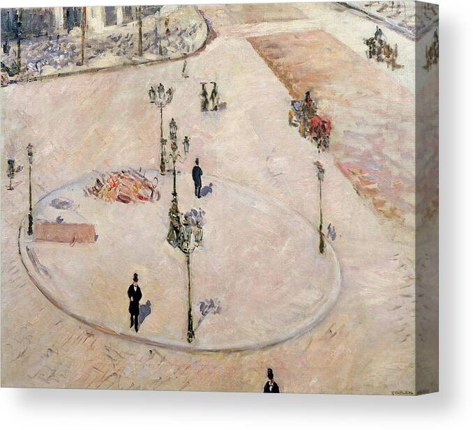 Un Refuge Canvas Print featuring the painting Traffic Island on Boulevard Haussmann by Gustave Caillebotte