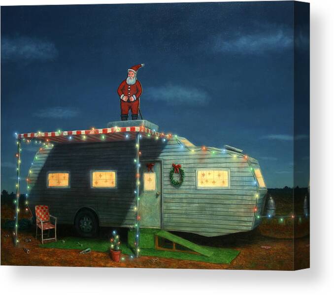 Christmas Canvas Print featuring the painting Trailer House Christmas by James W Johnson
