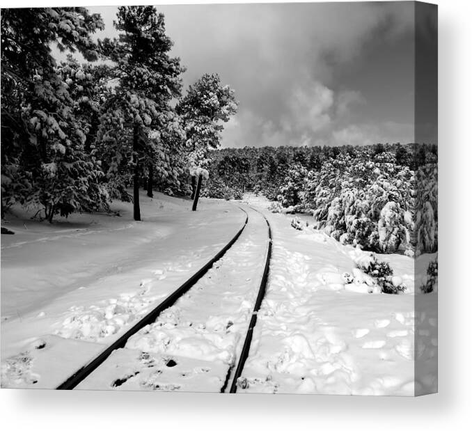 Train Tracks Canvas Print featuring the photograph Train Tracks in the Snow by Laurel Powell