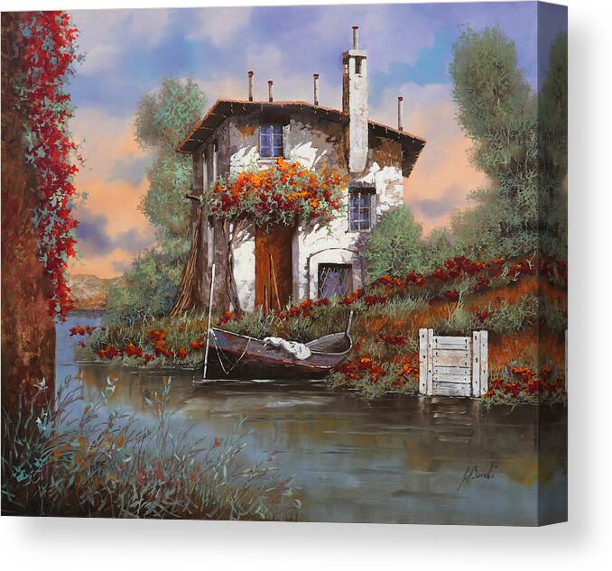 Bouganville Canvas Print featuring the painting Tramonto Sul Lago by Guido Borelli