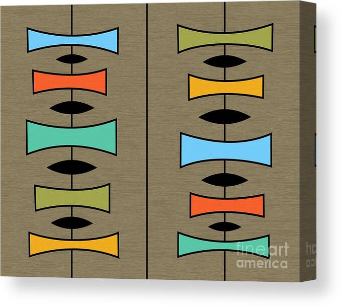 Mid-century Modern Canvas Print featuring the digital art Trapezoids 3 on Brown by Donna Mibus