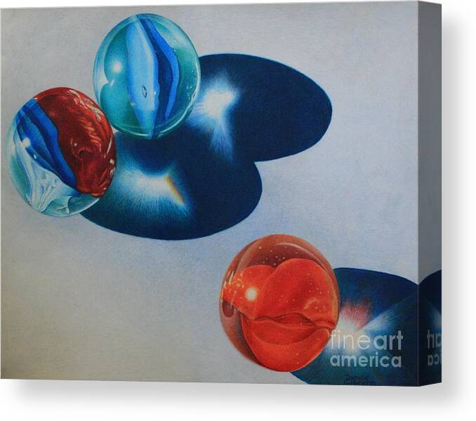 Marbles Canvas Print featuring the drawing Trio by Pamela Clements