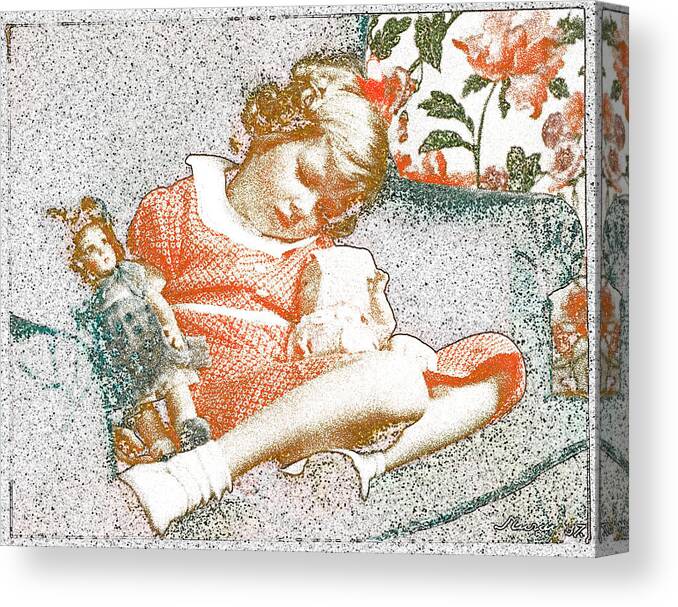 Girl Canvas Print featuring the digital art Tuckered Out by David Blank