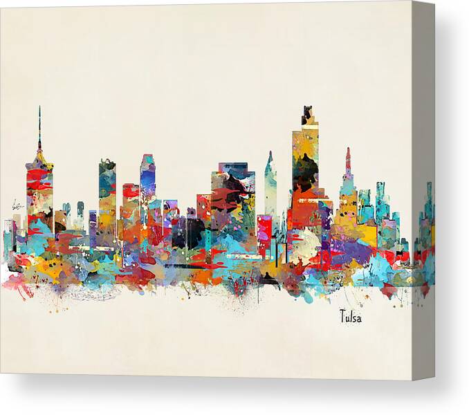 Tulsa Oklahoma Skylines Canvas Print featuring the painting Tulsa Oklahoma by Bri Buckley