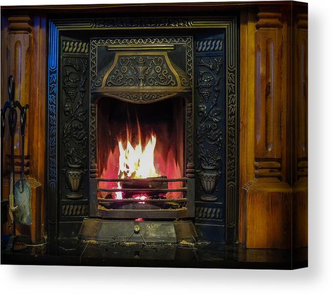 Ireland Canvas Print featuring the photograph Turf fire in Irish Cottage by James Truett
