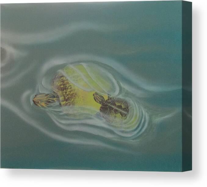 Turtle Canvas Print featuring the painting Turtle Pond IV by Edward Maldonado