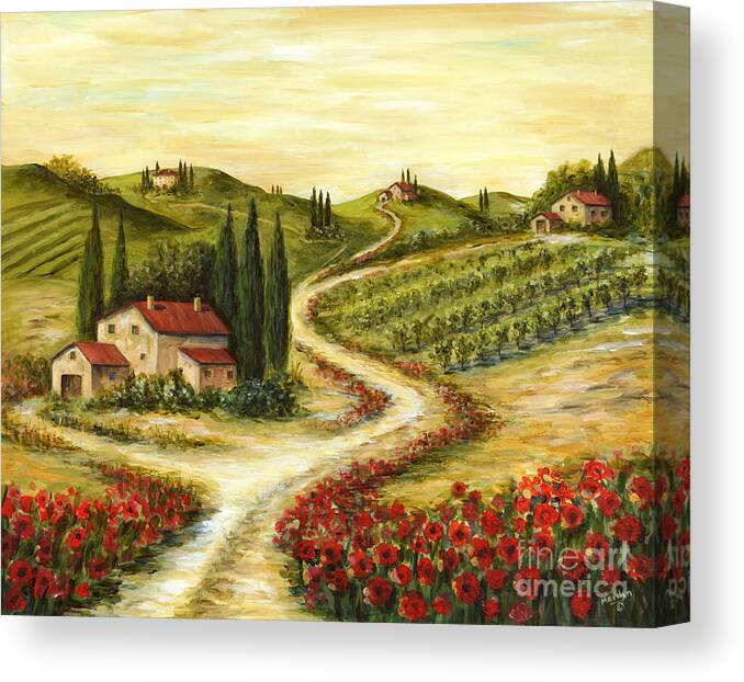 Tuscany Canvas Print featuring the painting Tuscan road With Poppies by Marilyn Dunlap