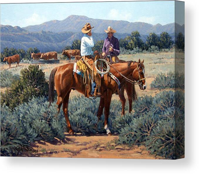 Cowboy Canvas Print featuring the painting Two Cowboys by Randy Follis