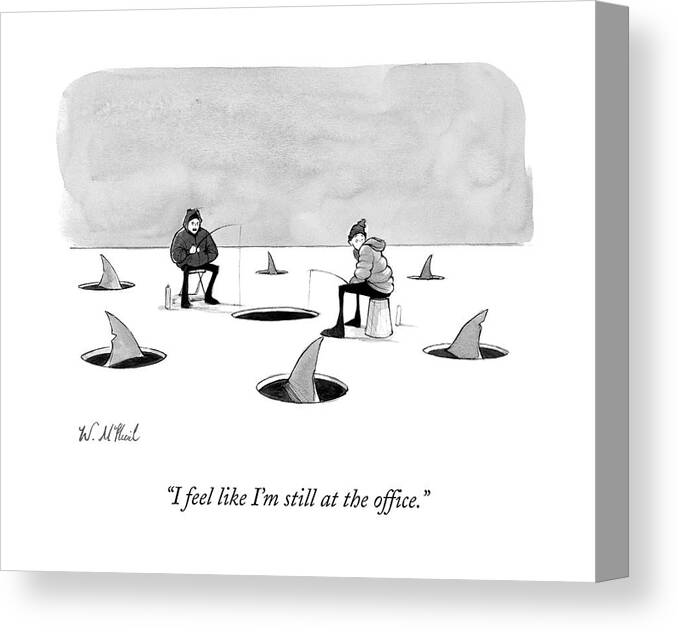 Cctk Ice Fishing Canvas Print featuring the drawing Two Men Ice Fishing by Will McPhail