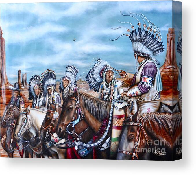 Indian Tribes Canvas Print featuring the painting United Chiefs of America by Ruben Archuleta - Art Gallery