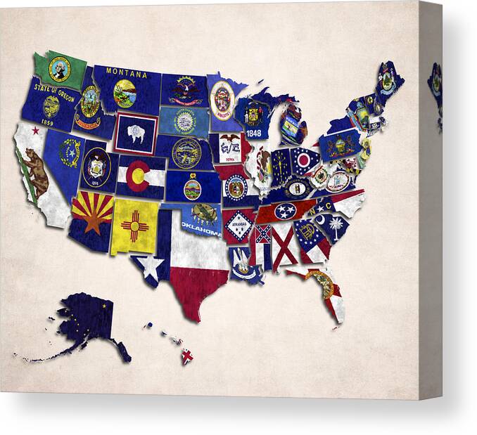 Alabama Canvas Print featuring the digital art United States Map With Fifty States by World Art Prints And Designs