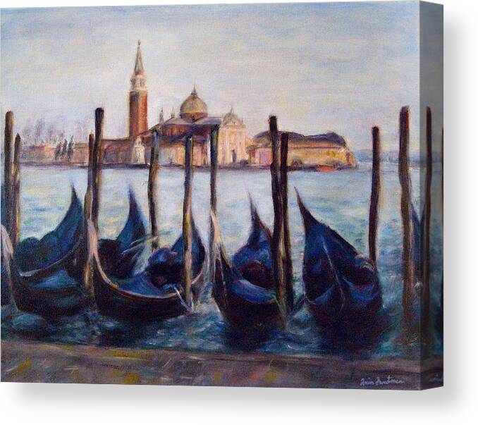 Venice Canvas Print featuring the painting Venice Through the Gondolas Italy Painting by Quin Sweetman