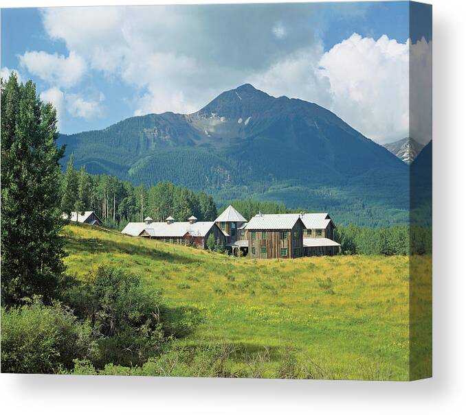 No People Canvas Print featuring the photograph View Of Houses And Mountain by Mary E. Nichols