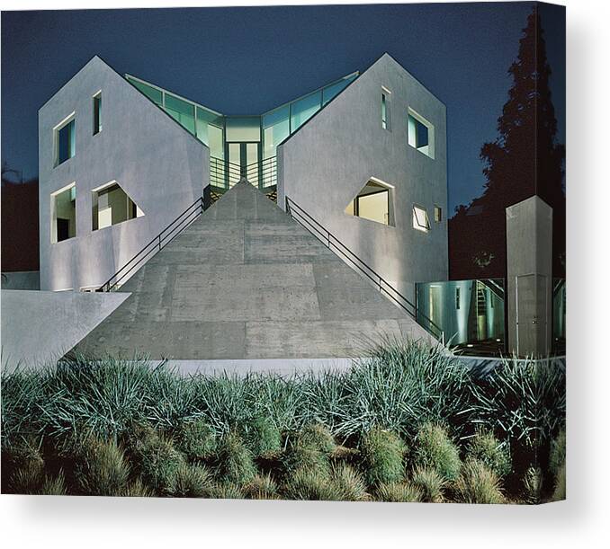 No People Canvas Print featuring the photograph View Of Modern Building At Night by Mary E. Nichols