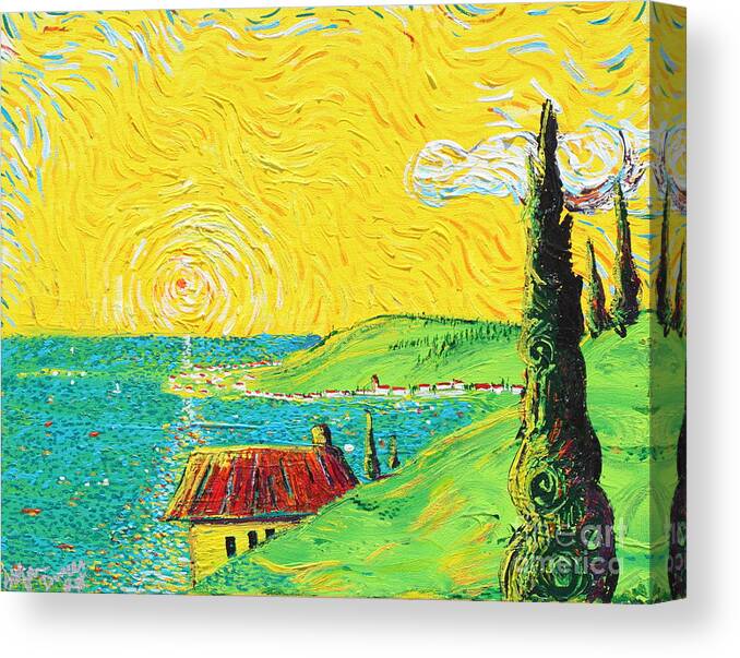 Landscape Canvas Print featuring the painting Village By The Sea by Stefan Duncan