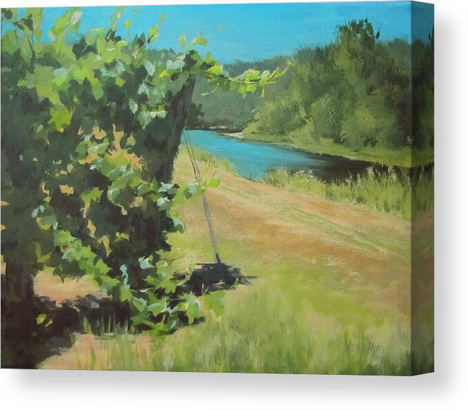 River Canvas Print featuring the painting Vineyard on the River by Karen Ilari