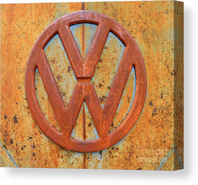 Vw Canvas Print featuring the photograph Vintage Volkswagen Bus Logo by Catherine Sherman