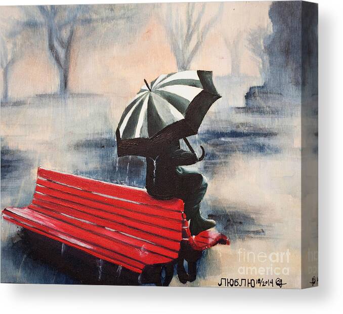 Bench Canvas Print featuring the painting Waiting by Georges Loewenguth