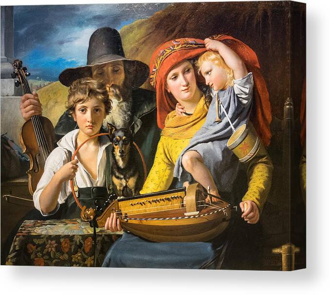 Oil Canvas Print featuring the painting Wandering Musicians 1828 by Hakon Soreide