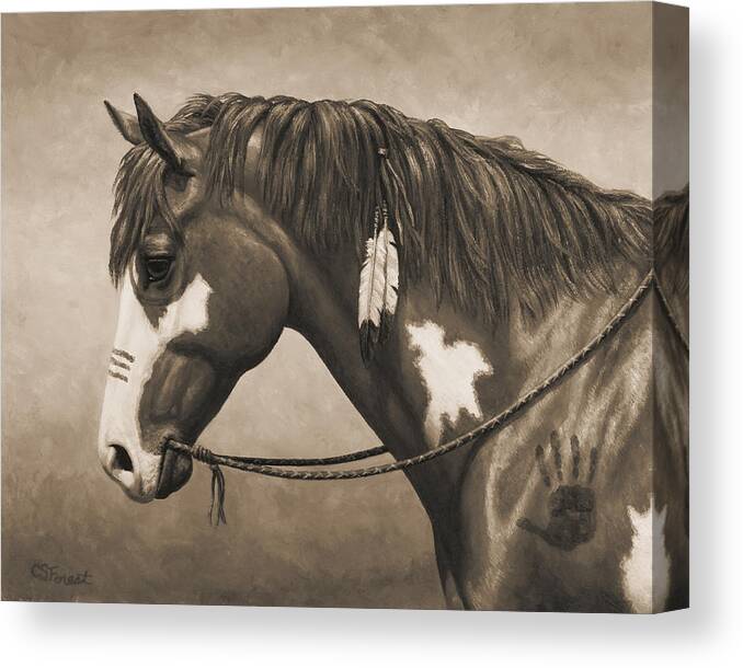 Horse Canvas Print featuring the painting War Horse Aged Photo FX by Crista Forest