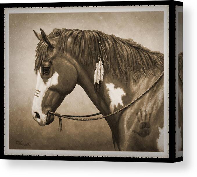 Horse Canvas Print featuring the painting War Horse Old Photo FX by Crista Forest