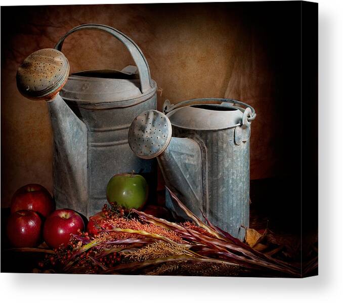 Watering Can Canvas Print featuring the photograph Watering Cans by David and Carol Kelly